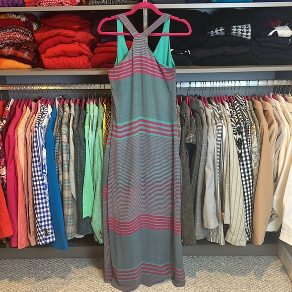 Sweet Rain green/pink striped sleeveless side zipper closure maxi dress size S - Picture 3 of 3